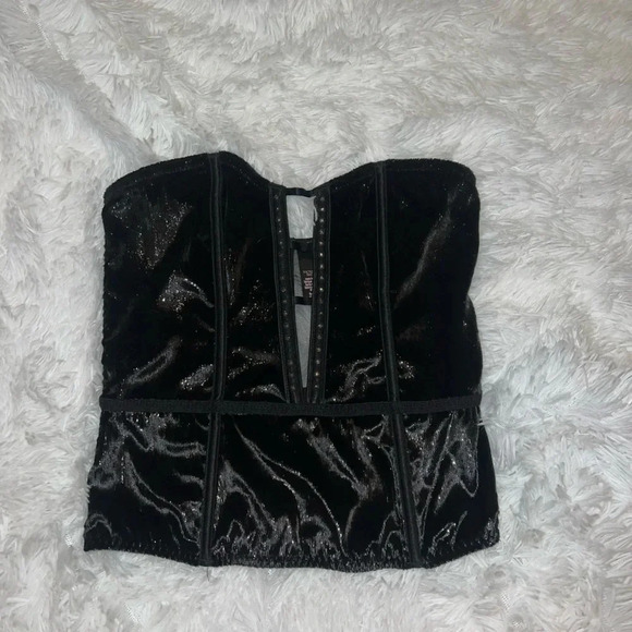 Victoria secret Corset Style Black Velvet Velour Strapless Lingerie Small - Picture 2 of 4